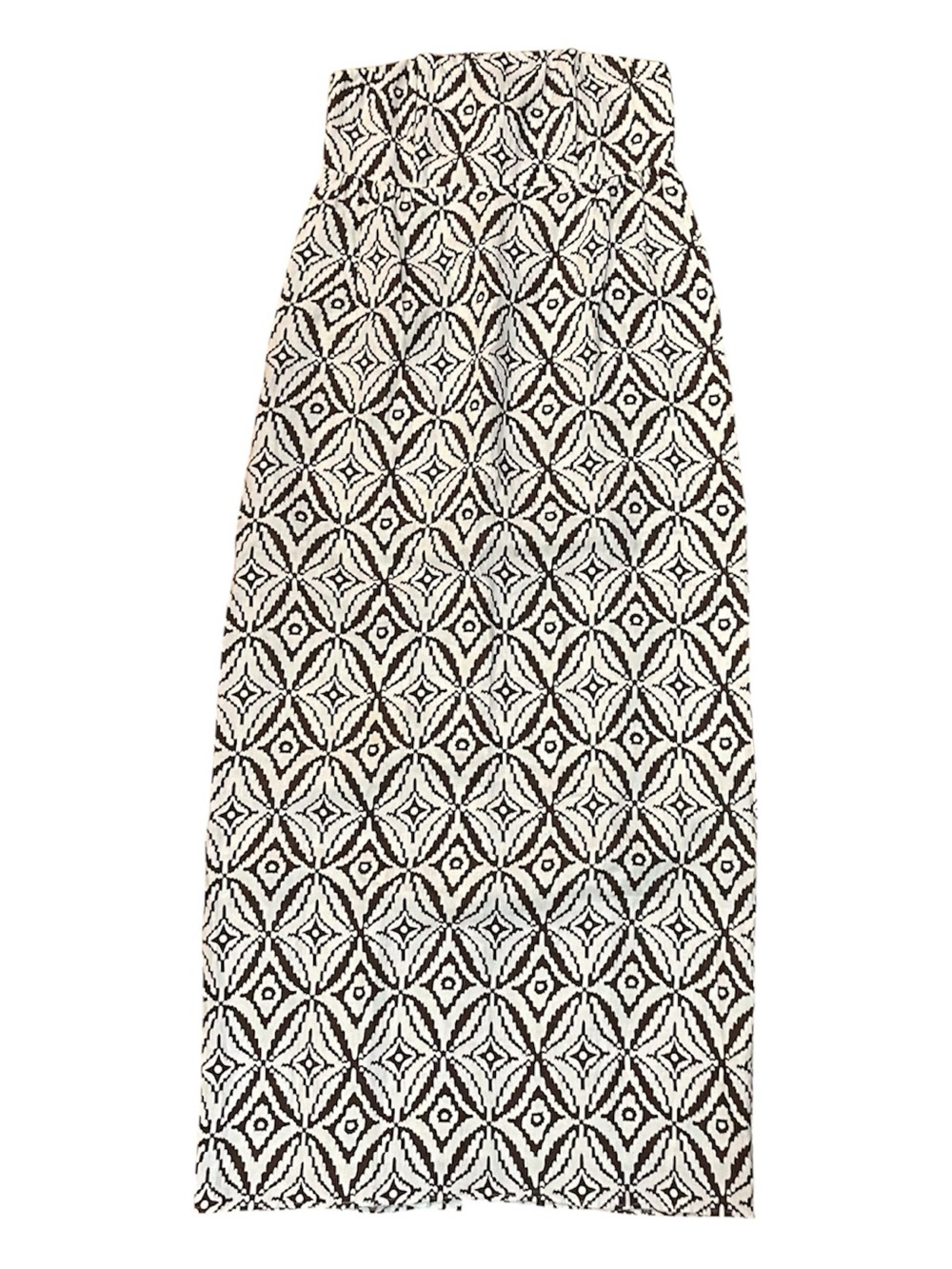 DISSH Strapless 100% Linen Midi Dress Cream & Brown Ikat Print Sz 2 XS